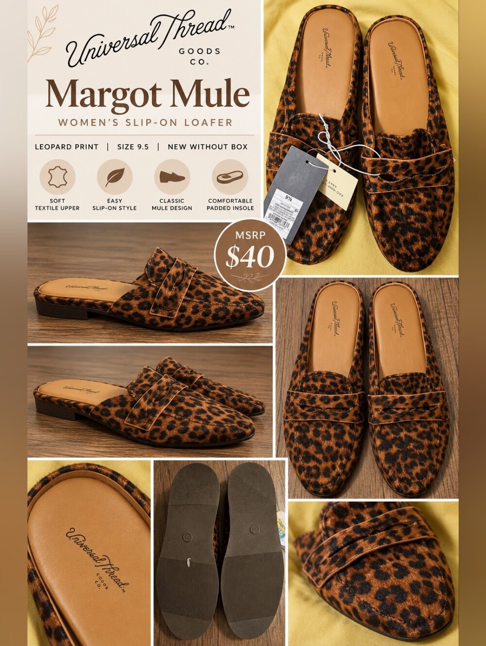 Universal Thread Margot Mule - Leopard Print Slip-On Mules (Brown)